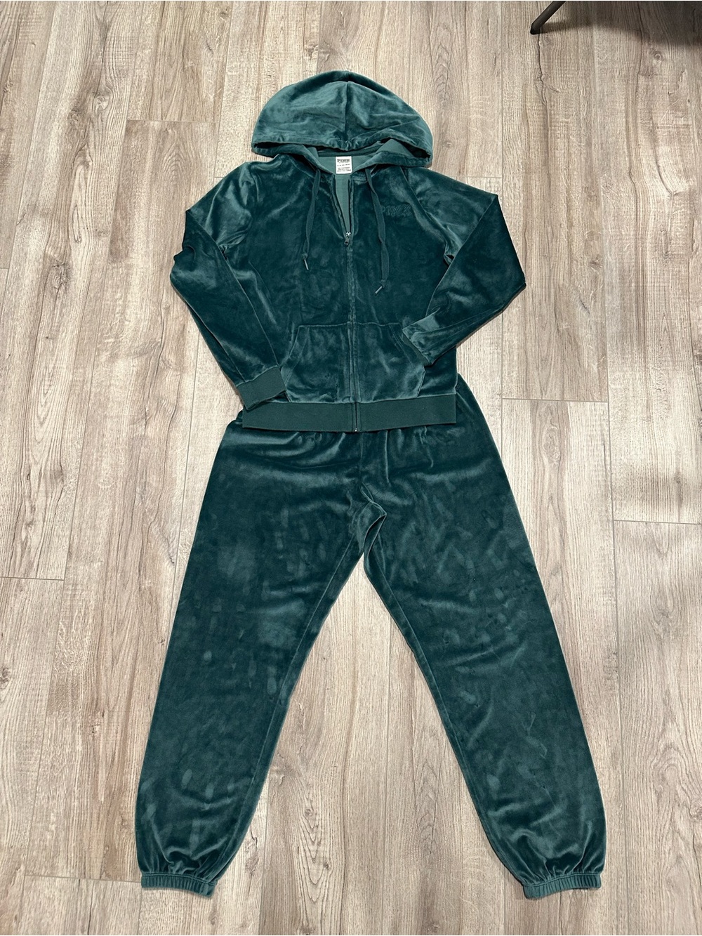 PINK Victoria's Secret Teal Velour Hoodie Set